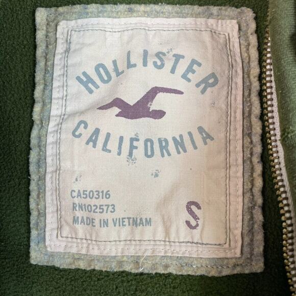VTG Hollister Mens Y2K Thick Zip Up Hoodie Size S Spell Out Distressed Preppy - Picture 5 of 11